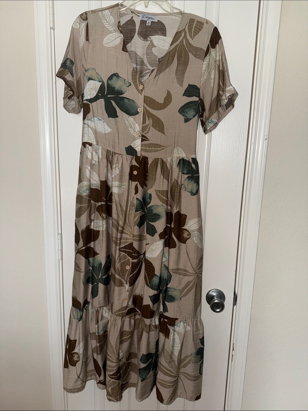 Neutral Floral Tiered Maxi Dress with Button Front - worn once